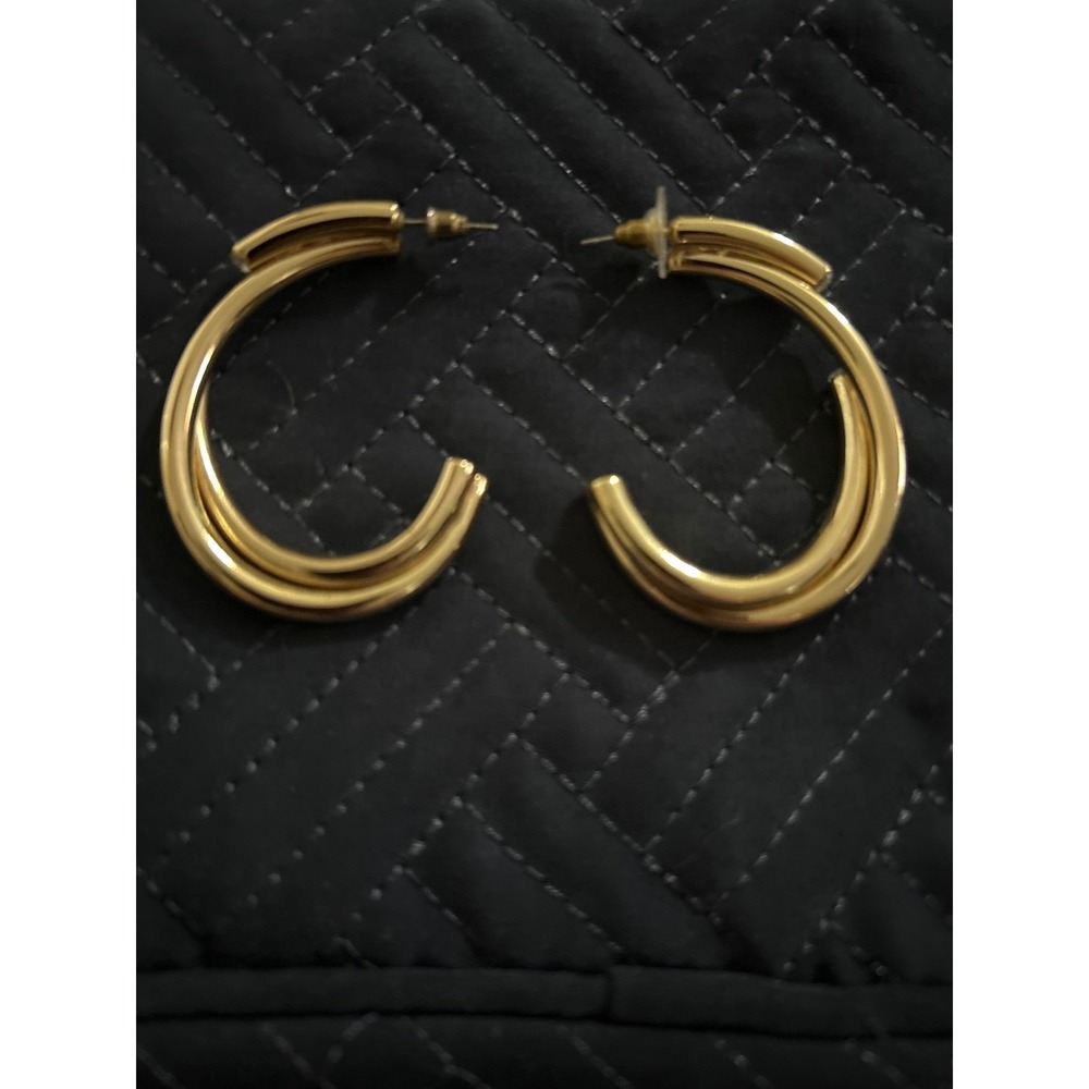 Gold Tone Double Hoop Earrings Statement Fashion‎ Jewelry